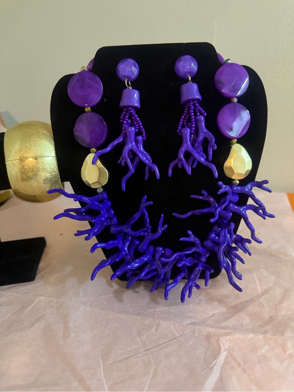 Vibrant Purple Coral Statement Necklace , Bracelet & Earrings Set